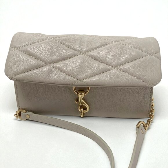 Rebecca Minkoff Quilted Edie Leather Crossbody Bag Convertible Strap Beige/Gold - Picture 4 of 12